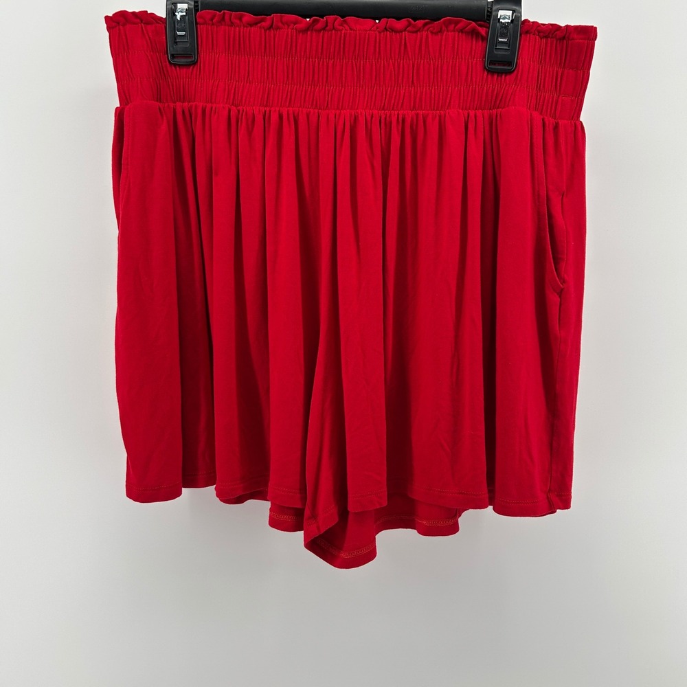 Terra & Sky Red Smocked Waist Knit Shorts Plus 0X 14W Loungewear Casual Flowy